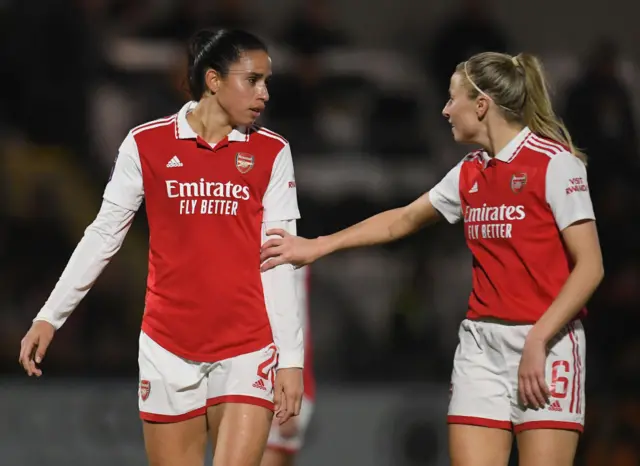 Arsenal defenders Leah Williamson and Rafaelle Souza.