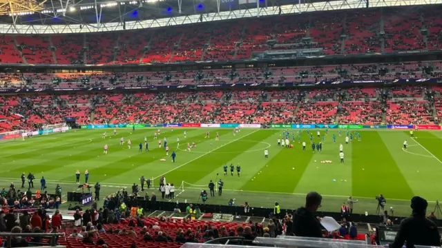 England and Brazil warm up at Wembley