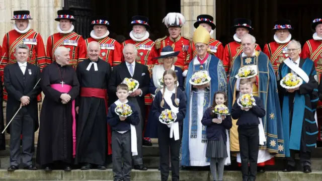 A photo call outside the minster