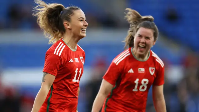 Hannah Cain and Esther Morgan celebrate