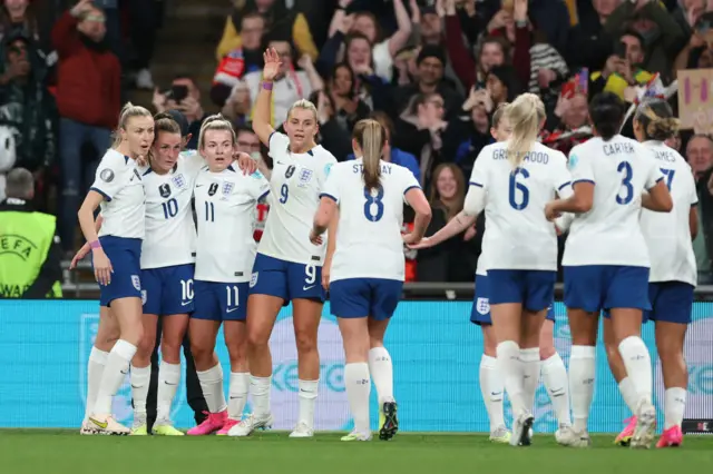 England celebrate the opening goal in the Finalissima.