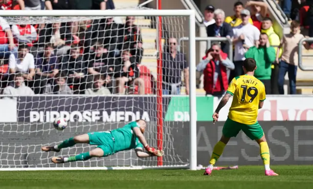 John Swift scores a penalty for West Brom at Rotherham