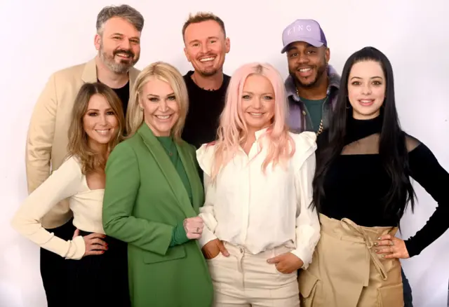 S Club 7 pictured at the announcement of their reunion tour in February 2023