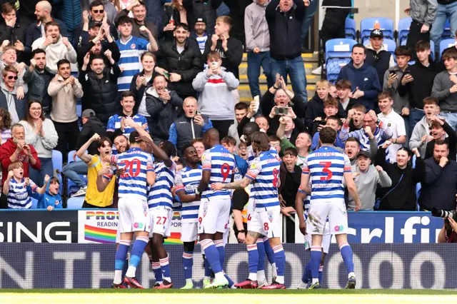 Reading celebrate Andy Carrol's goal against Birmingham