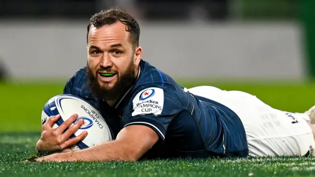 Jamison Gibson-Park scores a try for Leinster