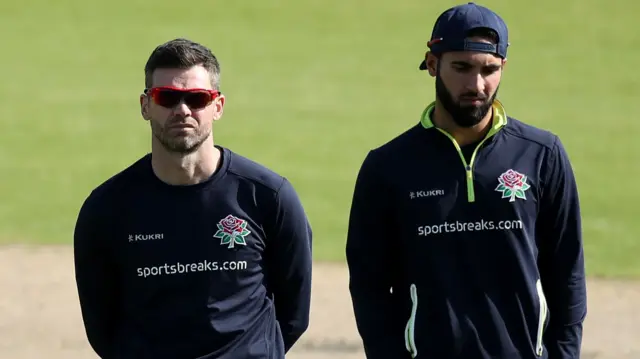 James Anderson and Saqib Mahmood of Lancashire CCC