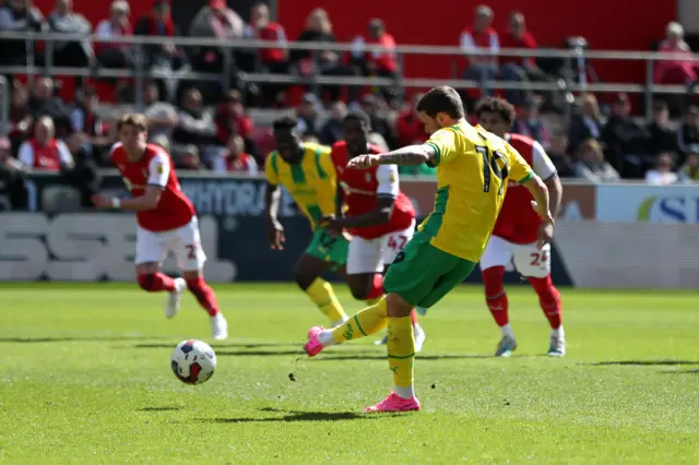 John Swift scores a penalty for West Brom at Rotherham