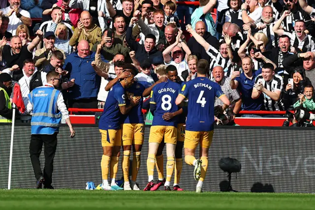 The Toon army cheer on as Newcastle players celebrate their second goal