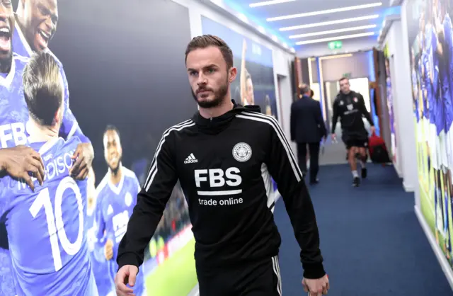 James Maddison arrives at the King Power Stadium