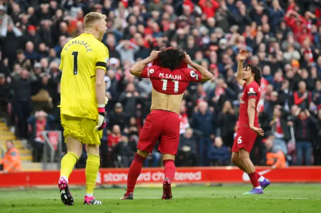 Mohamed Salah reacts after missing penalty