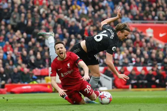 Rob Holding fouls Diogo Jota