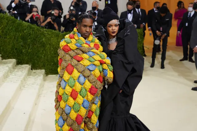 A$AP Rocky and Rihanna attend 2021 Costume Institute Benefit - In America: A Lexicon of Fashion at the Metropolitan Museum of Art on September 13, 2021 in New York City