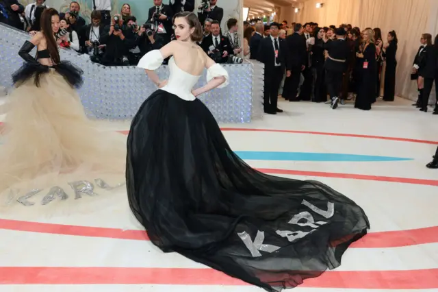 Lily Collins attends The 2023 Met Gala Celebrating "Karl Lagerfeld: A Line Of Beauty" at The Metropolitan Museum of Art on May 01, 2023 in New York City