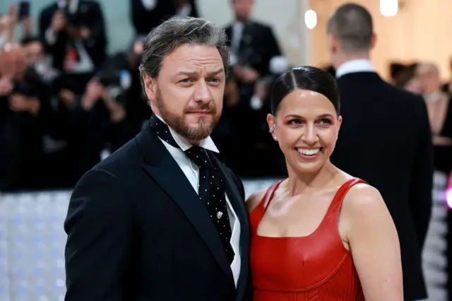 James McAvoy and Lisa Liberati attend The 2023 Met Gala Celebrating "Karl Lagerfeld: A Line Of Beauty" at The Metropolitan Museum of Art on May 01, 2023 in New York City