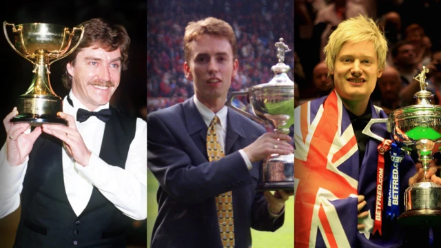 Split picture of Cliff Thorburn, Neil Robertson and Ken Doherty