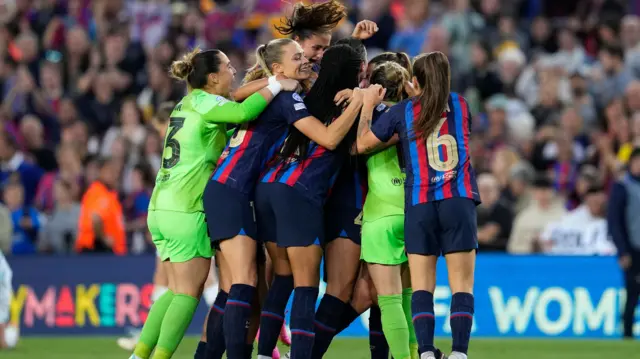 Barcelona women celebrate in the Champions League