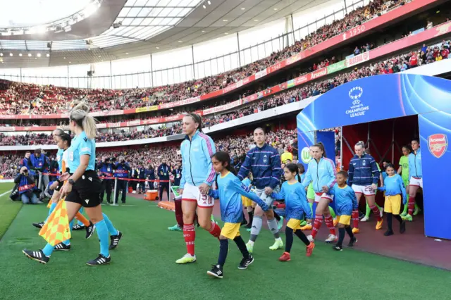 The players leave the tunnel ahead of kick off.