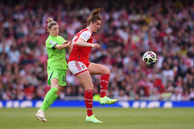 Jen Beattie battles for the ball.