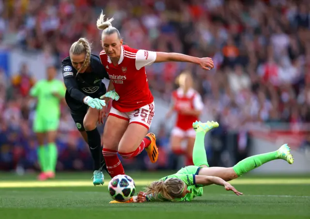 Blackstenius rounds the goalkeeper.