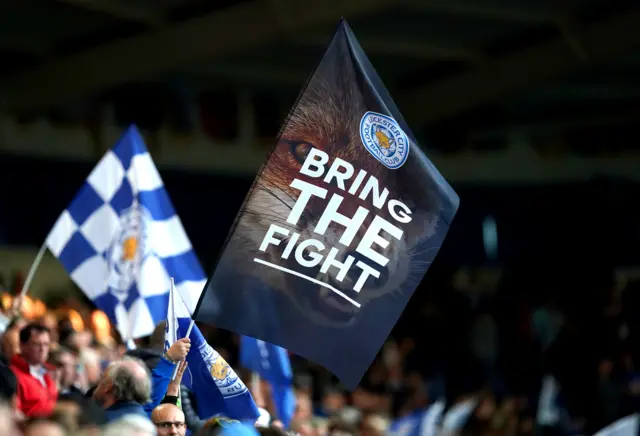 Leicester fan waves flag at King Power Stadium