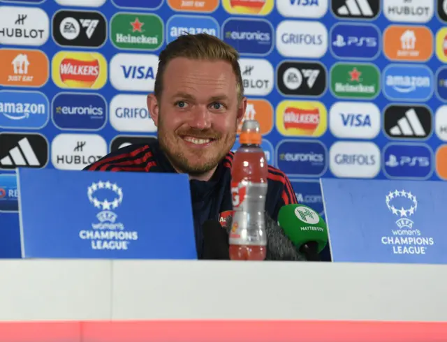 Arsenal manager Jonas Eidevall addresses the media.