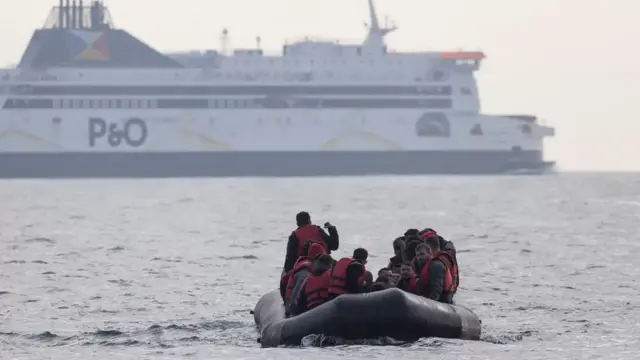 Migrants travelling in small boat