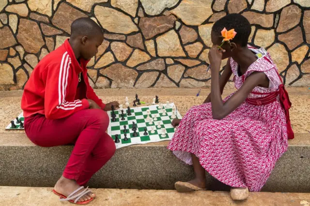 Students at Good Times Infant School play chess during an inter-schools chess championship in Entebbe, Uganda - 9 May 2023