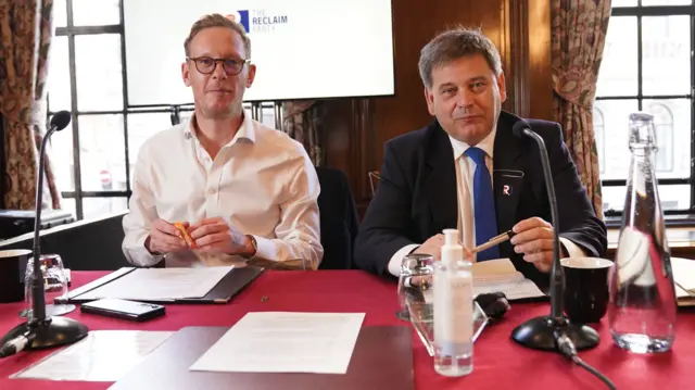 Laurence Fox (left) and Andrew Bridgen ahead of a Reclaim Party press conference