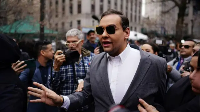 Republican Representative George Santos of New York arrives at a demonstration outside New York Criminal Court in New York, New York, USA, 04 April 2023