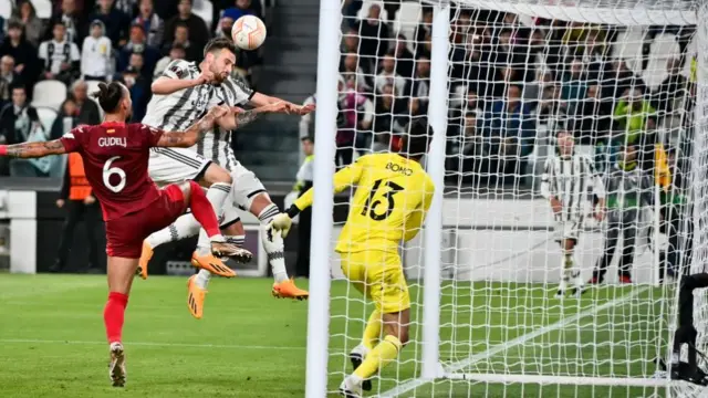 Juventus'  Federico Gatti scores an equaliser