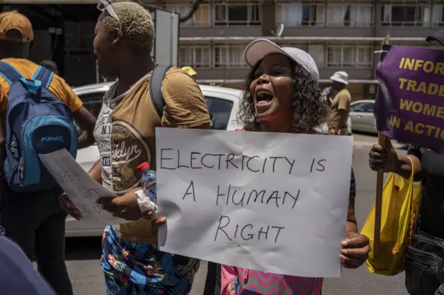 Hundreds of demonstrators protest the recent electricity crisis in Pretoria, South Africa on January 20, 2023.