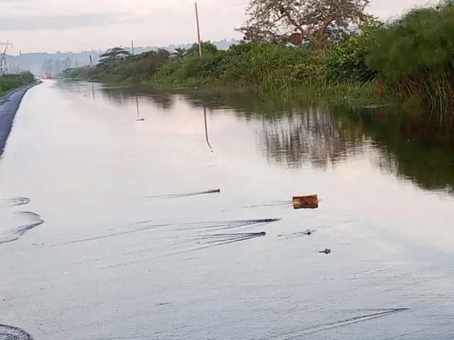 A flooded section of the Kampala-Masaka highway