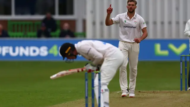 Wiaan Mulder takes a wicket