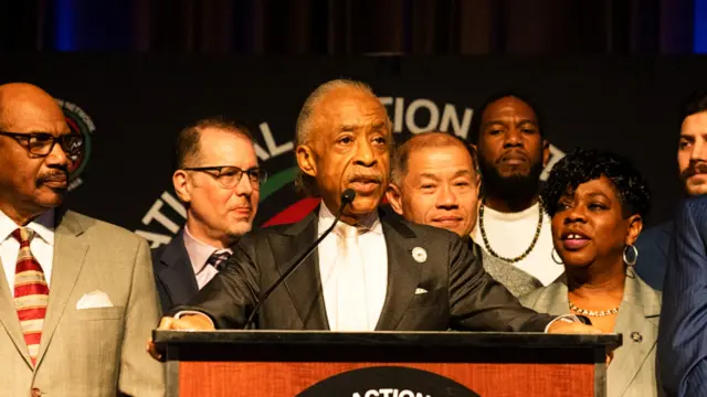 Reverend Al Sharpton speaks to attendees during the National Action Network National Convention in New York