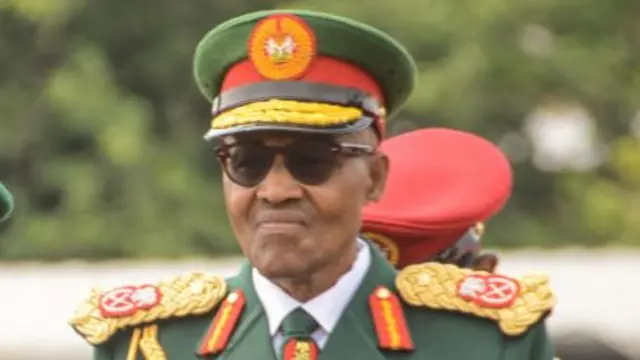 Nigeria President and Commander in Chief of the Armed Forces, President Muhammadu Buhari attend the Nigerian Army trooping and presentation of colours parade, retiring and replacing 53 units regimental colours and issued 28 new ones for newly established units in Abuja, Nigeria, on April 27, 2023