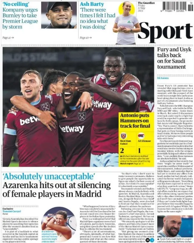 Guardian's main sport page