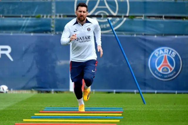 Lionel Messi in training with Paris St-Germain on Thursday, 11 May