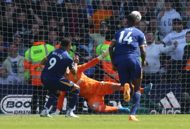 Wilson smashes home his second penalty of the game.