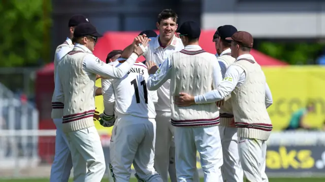 Craig Overton celebrates wicket