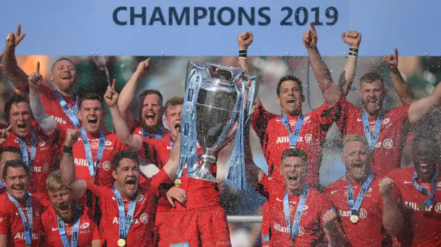 Saracens win the Premiership in June 2019