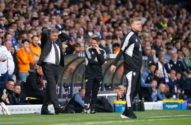 Sam Allardyce puts his hands to his head in frustration.