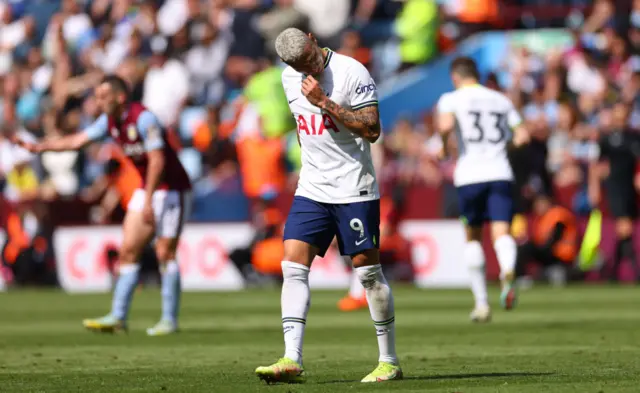 Richarlison of Tottenham Hotspur reacts after being flagged offside