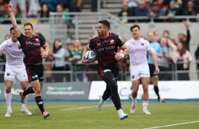 Sean Maitland scores Saracens' opening try against Northampton