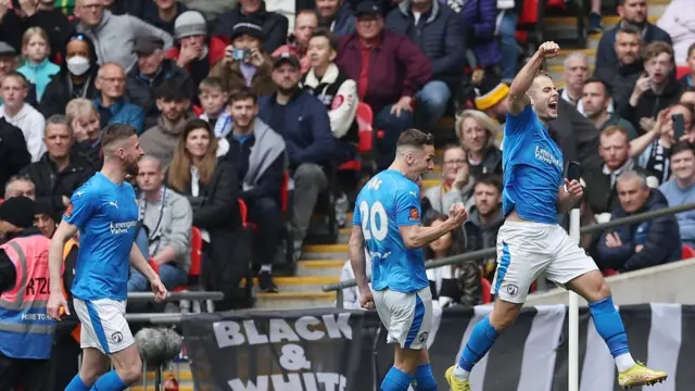 Chesterfield celebrate taking the lead against Notts County