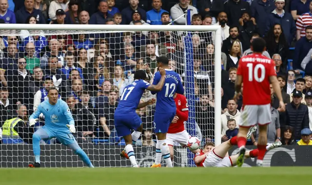 Chelsea's Raheem Sterling scores against Nottingham Forest