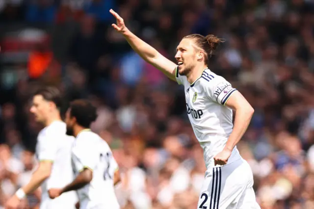 Luke Ayling celebrates scoring the opener.