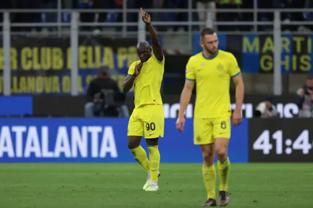 Romelu Lukaku celebrates his second of the game.