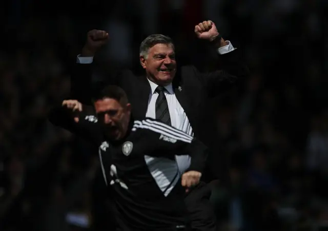 Sam Allardyce and his coaching staff celebrate going ahead.