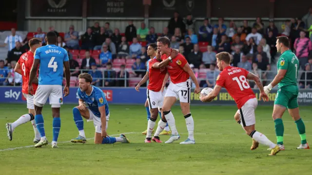 Salford celebrate Matt Smith's goal