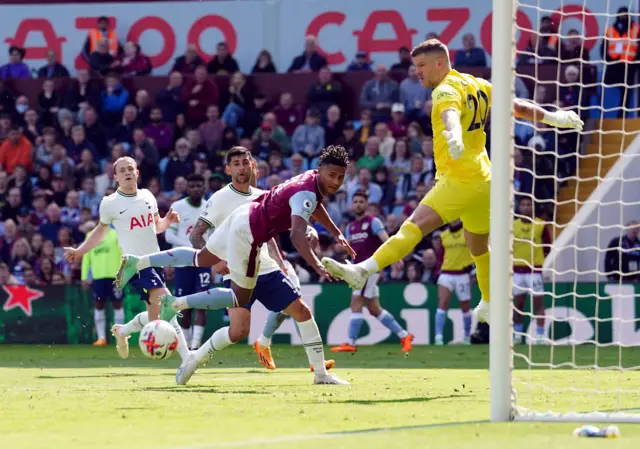 Aston Villa's Ollie Watkins heads wide against Tottenham